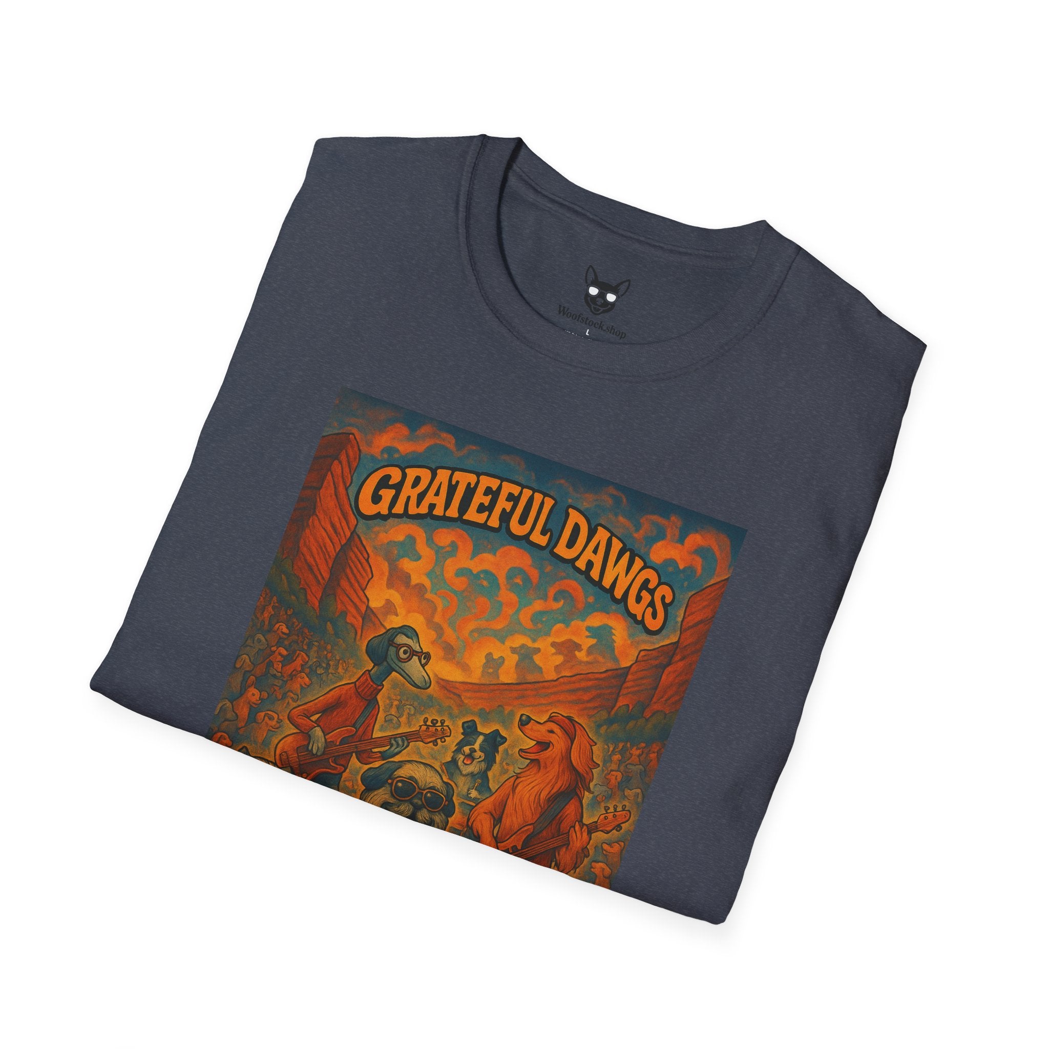 Grateful Dead Concert Poster Dog Parody Unisex Softstyle T-Shirt – Funny Tee for Music and Dog Lovers